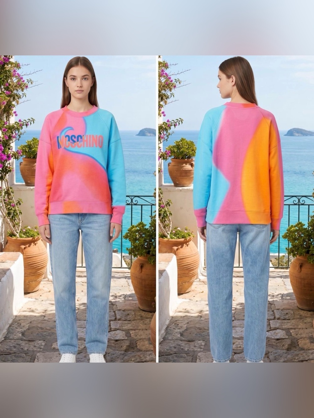 Moschino Ladies Projection Print Cotton Sweatshirt